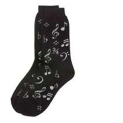 Black with Silver Music Note Socks